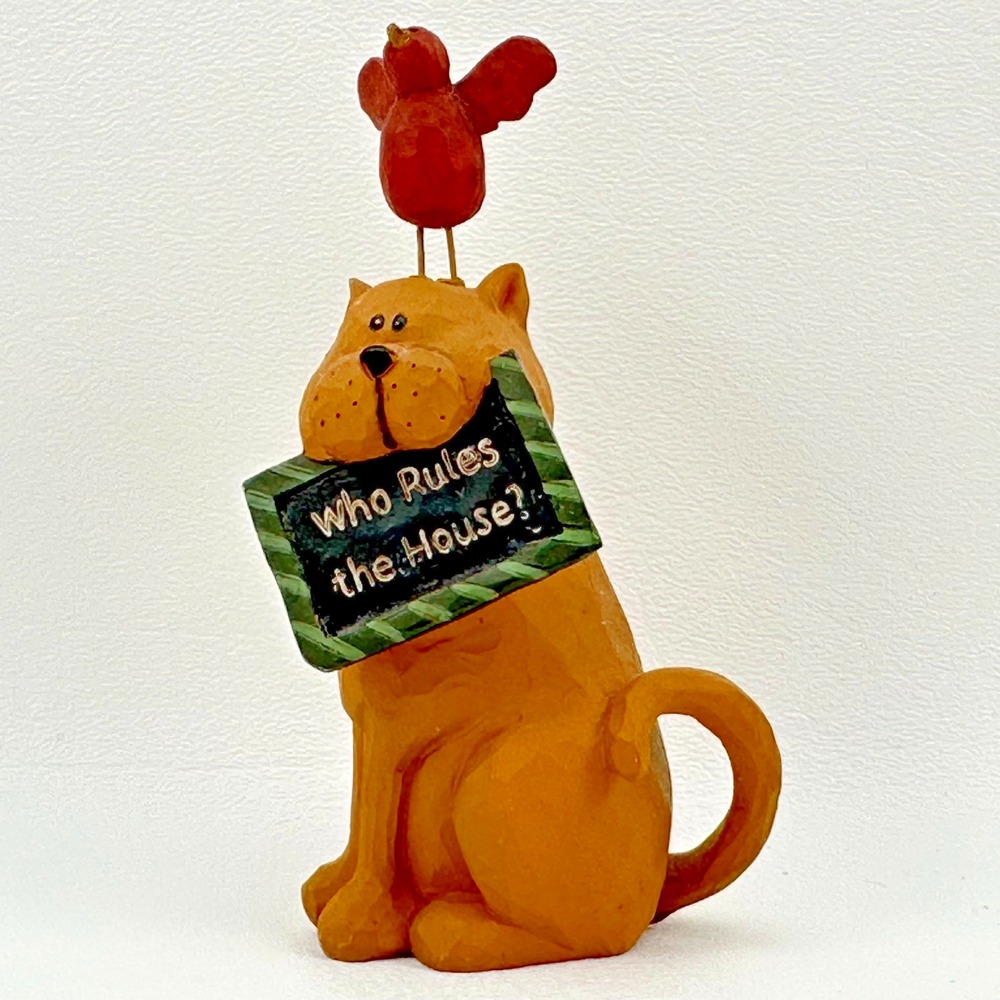 Blossom Bucket Pat Olson Dog Figurine Sign "Who Rules the House?" Cardinal 2009